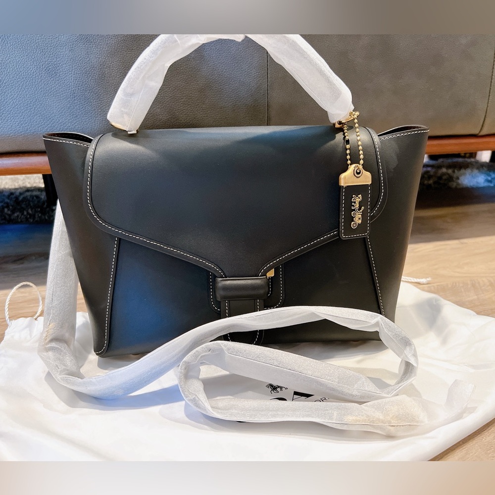Coach 88348 Black Leather Courier Carryall Satchel Top Handle Bag